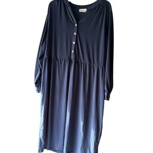 Women’s Navy Button Front Long Sleeve Midi Dress Workwear Casual Plus 18/20